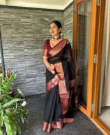 Confounding Black Soft Silk Saree