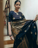 Black Banarasi Soft Silk Saree With Zari Weaving Work