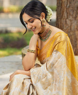 Imbrication Beige Soft Silk Saree