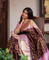 Maroon With Pink Border Banarasi Silk Saree