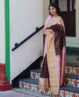 Maroon With Pink Border Banarasi Silk Saree