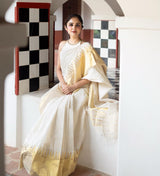 White With Gold Soft Silk Saree