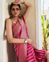 French Rose Pink Woven Lichi Silk Saree