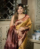 Yellow With Maroon Banarasi Soft Silk Sarees
