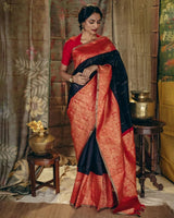 Embrocation Black Soft Silk Saree