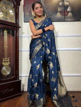 Opulent Navy Blue Soft Silk Saree