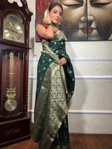 Pretty Dark Green Soft Silk Saree