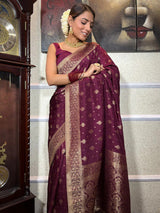 Murmurous Wine Soft Silk Saree