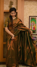 Lassitude Dark Green Soft Silk Saree