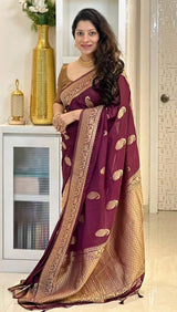 Bhavika – Banarasi Soft Silk Saree in Maroon