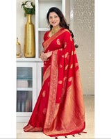 Bhavika– Banarasi Soft Silk Saree in Red
