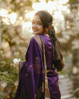 Revathi - Purple Banarasi Silk Saree with Golden Butti Weave and Zari Border