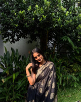Kalyani - Black Banarasi Silk Saree with Antique Gold Zari Weaving
