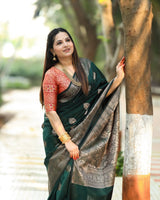 Vritika - Green Banarasi Silk Saree with Silver Zari Motifs