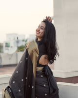 Lalima - Black Cotton Silk Saree with Zari Dot Weave and Gold Border