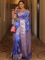 Vijayalakshmi - Blue Kanjivaram Silk Saree with Gold Paisley Zari Border