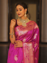 Vijayalakshmi - Pink Kanjivaram Silk Saree with Gold Paisley Zari Border