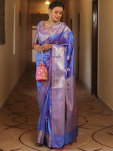 Vijayalakshmi - Blue Kanjivaram Silk Saree with Gold Paisley Zari Border