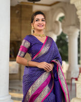 Vaishnavi - Purple Kanjivaram Silk Saree with Silver Zari Checked Pattern