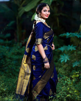 Vanshika – Blue Soft Banarasi Silk Saree with Jacquard Weaving