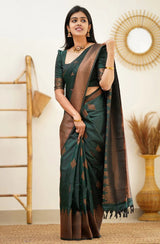 Maruti - Green Soft Silk Saree with Jacquard Woven Border
