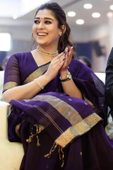 Sulochana – Purple Pure Linen Silk Saree with Zari Weaving