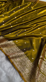 Olive Gold Banarasi Silk Saree with Antique Zari Butta