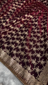 Premium Maroon Zari Woven Banarasi Saree with Heavy Embellished Border