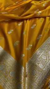 Premium Mustard Yellow Banarasi Silk Saree with Intricate Zari Butta