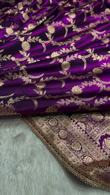 Royal Purple Banarasi Silk Saree with Intricate Golden Zari Weaving & Heavy Border