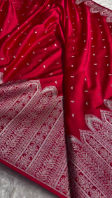 Royal Red Banarasi Silk Saree with Intricate Silver Zari Weaving