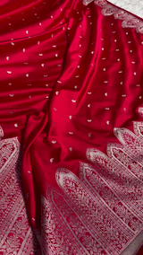 Royal Red Banarasi Silk Saree with Intricate Silver Zari Weaving