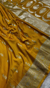 Premium Mustard Yellow Banarasi Silk Saree with Intricate Zari Butta
