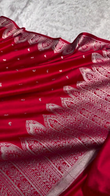 Royal Red Banarasi Silk Saree with Intricate Silver Zari Weaving