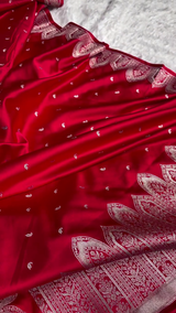 Royal Red Banarasi Silk Saree with Intricate Silver Zari Weaving