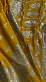 Premium Mustard Yellow Banarasi Silk Saree with Intricate Zari Butta