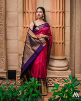 Rajeshwari – Dark Pink Banarasi Silk Saree with Contrast Blue Jacquard Blouse