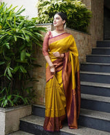 Valmika Gold-Brown Soft Kanjivaram Silk Drape with Unique Blouse Piece
