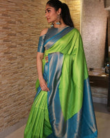 Valmika Parrot Soft Kanjivaram Silk Drape with Unique Blouse Piece