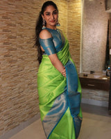 Valmika Parrot Soft Kanjivaram Silk Drape with Unique Blouse Piece