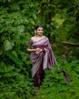 Vinika Brown Soft Kanjivaram Silk Drape with Unique Blouse Piece-Valmika