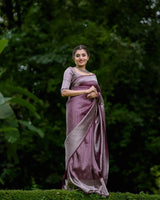Vinika Brown Soft Kanjivaram Silk Drape with Unique Blouse Piece-Valmika