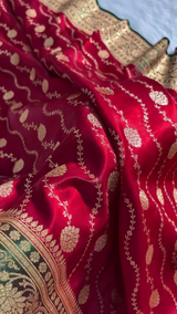 Royal Red Banarasi Silk Saree with Gold Zari Floral Jaal