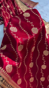 Royal Red Banarasi Silk Saree with Gold Zari Floral Jaal