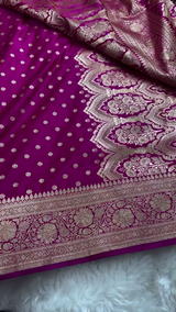 Magenta Banarasi Silk Saree with Gold Zari Butta