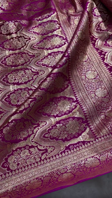 Magenta Banarasi Silk Saree with Gold Zari Butta