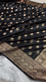 Black Banarasi Silk Saree with Gold Zari Leaf Butta