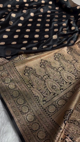 Black Banarasi Silk Saree with Gold Zari Leaf Butta