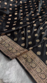 Black Banarasi Silk Saree with Gold Zari Leaf Butta