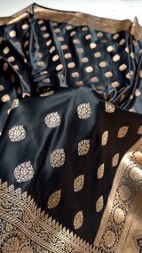 Black Banarasi Silk Saree with Gold Zari Leaf Butta